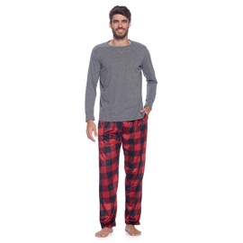 Ashford & Brooks Men's Jersey Knit Long-Sleeve Top and Mink Fleece Bottom Pajama Set - Red Buffalo Check - 3X-Large
