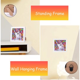 FiveMileBro Diamond Painting for Children with Wooden Frame, 5D DIY Diamond Painting Set for Children, Girls and Adults, Horse Mosaic Art Crafts for Home Wall Decor 18 x 18 cm (Colourful Unicorn)