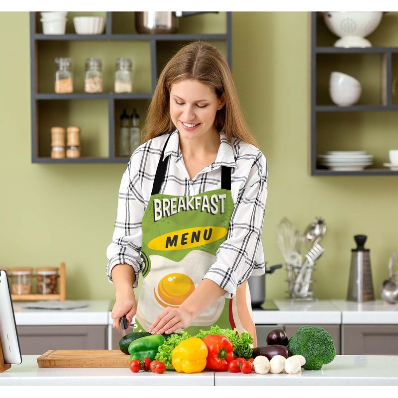 BGBDEIA Breakfast Menu Chefs Apron, Cooking and Baking Apron for