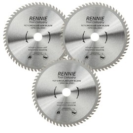 (PACK OF 3) 165mm x 20mm Bore x 60T TCT Cordless Circular Wood Saw Blades. Fits Bosch Makita Ryobi Dewalt DC390, DWE007, DCS391, DC391N Circular Saws etc, Thin Kerf