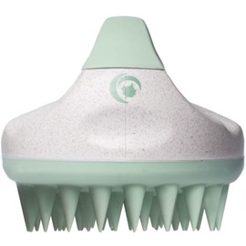 Hair Shampoo Brush and Scalp Exfoliator - in Shower Scalp Scrubber for Dandruff Removal & Growth Stimulator for Wet or Dry Hair - Soft Silicone Scalp Massager Made with Recycled Wheat Straw - Green