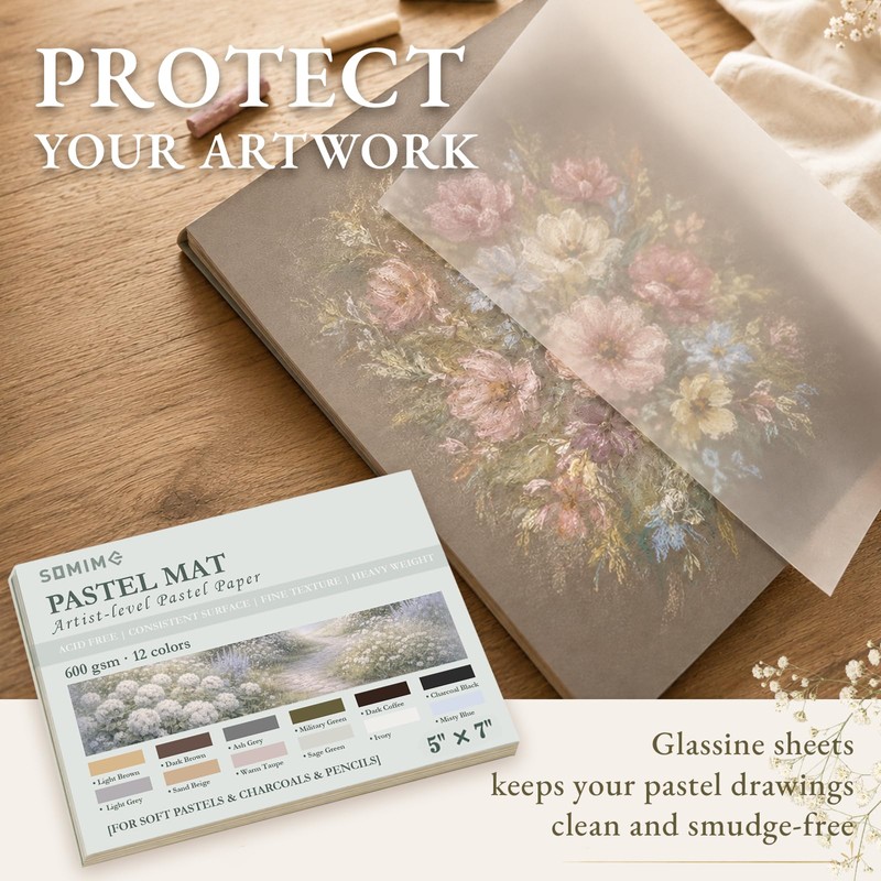 Somime 5x7 Sanded Pastel Paper Pad, 600gsm 12 Sheets of