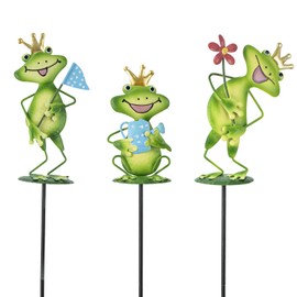 Qipade 3 Pack Metal Garden Stakes, 14.2" Frog Garden Stakes for Spring Decor, Metal Yard Art for Outdoor & Outside Lawn Patio Pathway Decoration