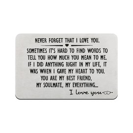 I Love You Gifts for Him, Never Forget That I Love You Engraved Wallet Insert Card Mens Anniversary Valentines Christmas Gifts Birthday Insert Cards for Boyfriend Husband Girlfriend Wife