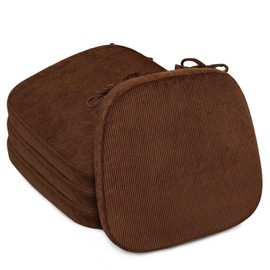 Glyzia 2.5" Thick Chair Cushions for Dining Chair, Corduroy Foam Kitchen Chair Pads, U Shaped Indoor Seat Cushions with Ties & Non-Slip Backing, Removable Washable Cover, 17''x16.5'', Set of 4, Brown