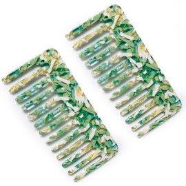 2 Pack Cellulose Detangling Comb - Wide Tooth Unisex Comb for Curly, Straight, Wet Hair - Comfortable No Pulling (Green)