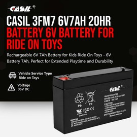 Casil 6 Volt 7 AH Battery Sealed Lead Acid Rechargeable SLA AGM Battery with F1 Terminal for Electric Fences UPS Backup Systems Solar Power (1 Pack)