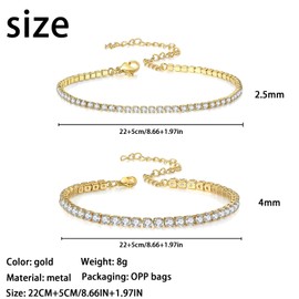 SSKHE 2 Pcs Tennis Bracelet, Zirconia Ankle Bracelets for Women, Adjustable Gold Anklet