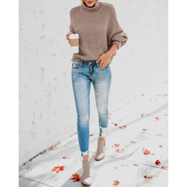 Saodimallsu Women's Pullover Turtleneck Oversized Bat, Long Sleeve Sweatshirt, Loose Chunky Knit Casual Sweater, xl