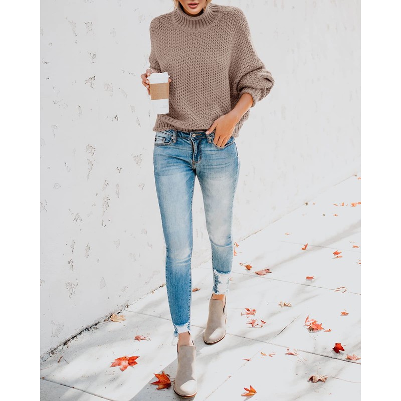 Saodimallsu Women's Pullover Turtleneck Oversized Bat, Long Sleeve Sweatshirt, Loose