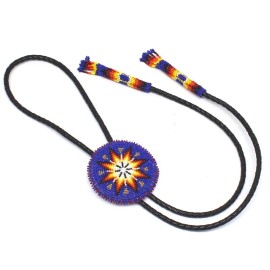 BeadsCorner Handmade beaded Deep Blue Star Leather Bolo Tie
