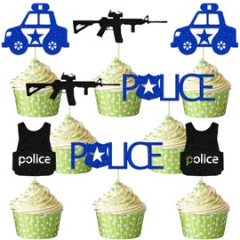 Police Cupcake Topper,Police Theme Birthday Party Decorations,Police Officer Academy Graduation Party Decor,Congrats Policemen Happy Birthd*y Retirement Party Supplies 24 PCS