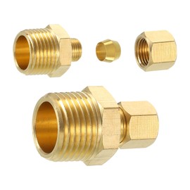 uxcell 5Pcs Brass Pipe Fitting, 1/4" OD x 1/2" NPT Male Brass Compression Tube Fitting, Brass Compression Union Connector, Brass Straight Coupling Adapter Fitting Fit 1/4" Pipe