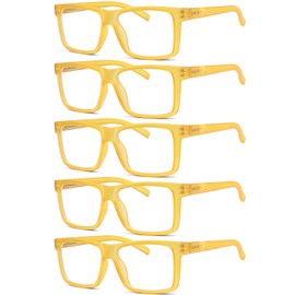 Eyekepper 5-pack Oversized Reading Glasses Square Large Frame Readers for Men and Women - Yellow +1.25