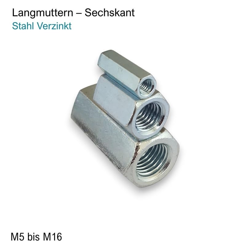 Long Nut M6 x 35 mm Galvanised Steel Hexagonal Connection