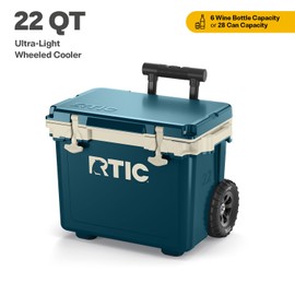 RTIC 22 QT Ultra-Light Wheeled Cooler with Handle, Hard Insulated Portable Ice Chest Box for Beach, Drink, Beverage, Camping, Picnic, Fishing, Boat, Barbecue, Marine/Canvas