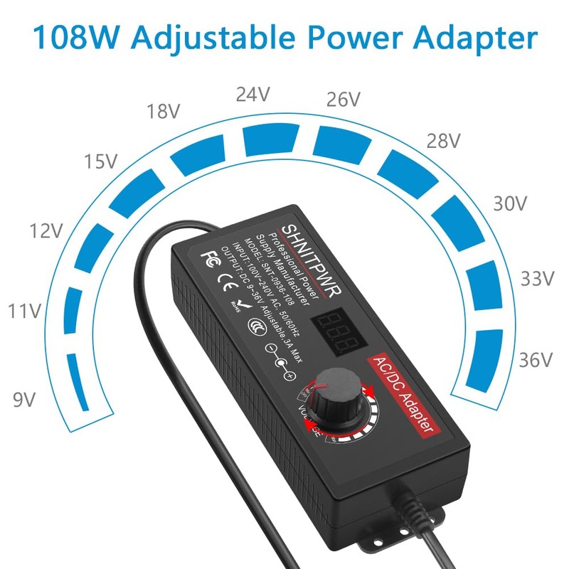 SHNITPWR Universal Power Supply Adjustable DC 24V 12V 9V 14V