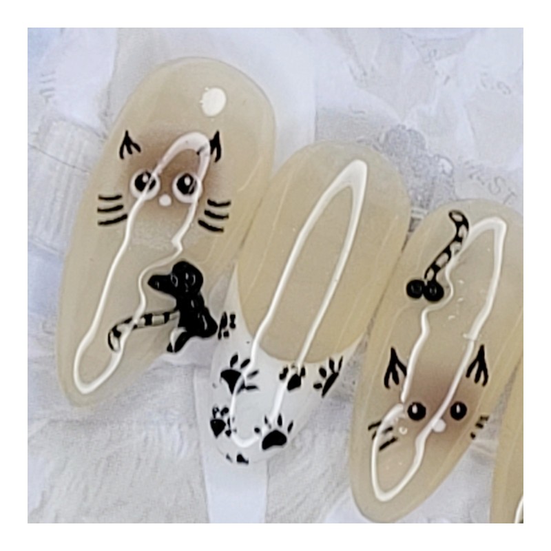 Siamese cat handmade nail tips - Almond M / 샴