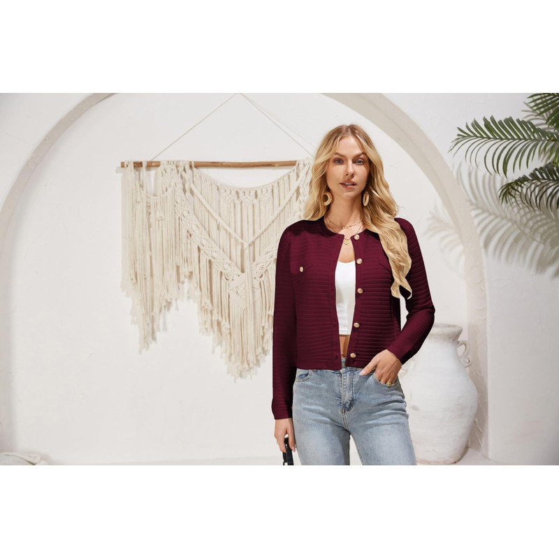 GRACE KARIN Women's Elegant Long Sleeve Cardigan Crew Neck Cardigan