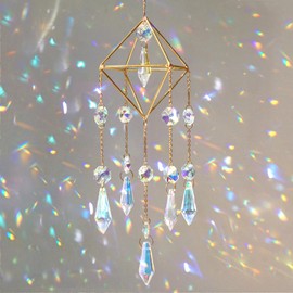 DEMIUKO Crystal Suncatchers for Window Hanging Boho Ornament Wind Chimes Garden Sun Catchers Bead Prism Rainbow Maker Rhombus Pendant for Home Office Window Decor Crystal Gift for Girls Women