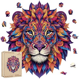 Wooden Puzzles for Adults 200 Pieces,Lion Mandala Unique Shaped Wood Jigsaw Puzzles for Adults and Kids,Irregular Wood Puzzles,Extra Thick 5MM,Best Birthday Gift,10.4x11.9Inch