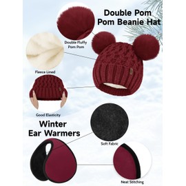 Aneco Winter Beanie Hat Scarf Gloves Ear Warmer Set for Women Fleece Lined Pom Pom Beanie Touchscreen Gloves 4 in 1 Set