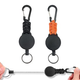DMEEK Reel Keychain with Carabiner, Elastic Reel Key Reel, Multi-functional, Durable, Maximum Length of 23.6 inches (60 cm), Anti-Lost, Metal Wire, Hanging Name Tags, For Camping, Hiking, Fishing and