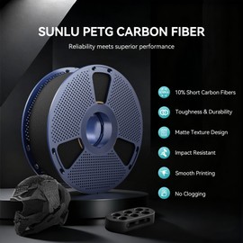 SUNLU Carbon Fiber PETG 3D Printer Filament 1.75mm, Increased Strength, High Stiffness, Heat Resistant, 10% Carbon Fiber, Compatible with Most 3D FDM Printers, 1kg Spool PETG-CF (Matte Black)