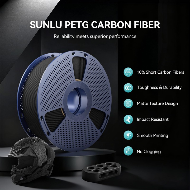 SUNLU Carbon Fiber PETG 3D Printer Filament 1.75mm, Increased Strength,