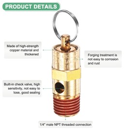 M METERXITY 4-Pack Air Compressor Pressure Release Safety Valve, 1/4" NPT Male 175 PSI Brass Threaded Automatic Air Vent Safety Control Valve
