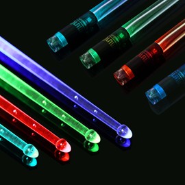 LED Light Up Drum Sticks: 2 Pairs (4 pcs) 15 Color Rechargeable Glow in the Dark Drumsticks for Kids Adults, Percussion Drum Accessories for Electronic Marching Drums Night Performances Drummer Gifts