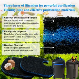 6 Pack Replacement Cotton White Floss and Activated Carbon Sponge Bio Filter Pads Refill for AMOSIJOY Aquarium Canister Filter, Compatible with PONDFORSE Canister Filter (Small for 172/225/265GPH)