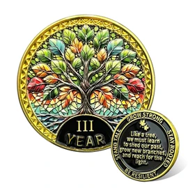 Leafence Tree of Resilience Commemorative Coin Recovery Addiction NA AA Chips and Medallions Challenge Coin Narcotics Alcoholics Anonymous Gifts (Tree of Resilience, 3 Years)