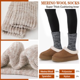 Sandsuced Merino Wool Thermal Boot Socks for Women Men Cozy Warm Hiking Thick Winter Socks 3 Pairs Christmas Stocking Stuffers (Grey/Light Khaki/Black,M)