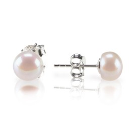 PAVOI Sterling Silver Freshwater Cultured Stud Pearl Earrings - 9.5mm AAA Quality