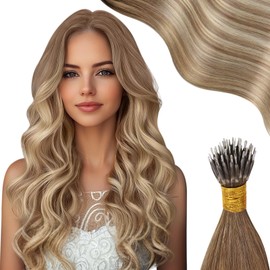 Moresoo Nanoring Extensions Balayage Light Brown and Platinum Blonde Nano Ring Real Hair Extensions Blonde 40 cm 50 Strands 50 g #8/22/8