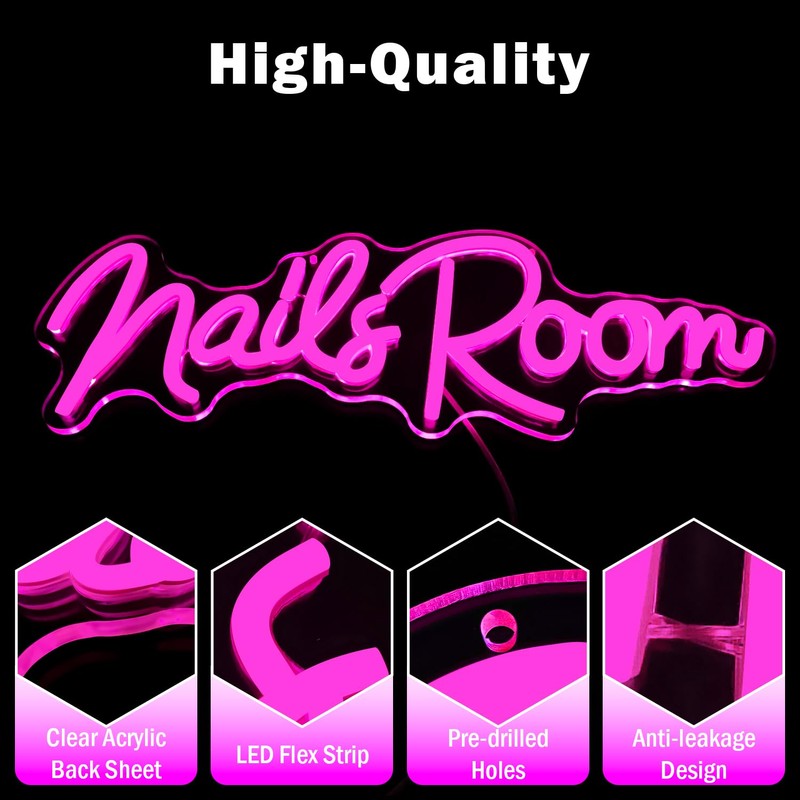 hhuohuona Nails Room Neon Sign Nail Salon Led Sign Dimmable