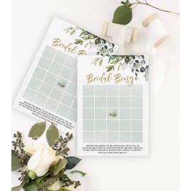Bridal Shower Bingo Game, Set of 50 Cards, Greenery Eucalyptus Bridal Shower Game and Activity, Fun, Unique, and Easy to Play