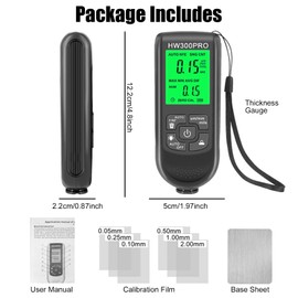 7JI Coating Thickness Gauge, Paint Tester, HW-300PRO, Automotive Coating Thickness Meter 0-2000um, with LCD Display, Ultra Precise Resolution 1um, FE/NFE Coating Measurement