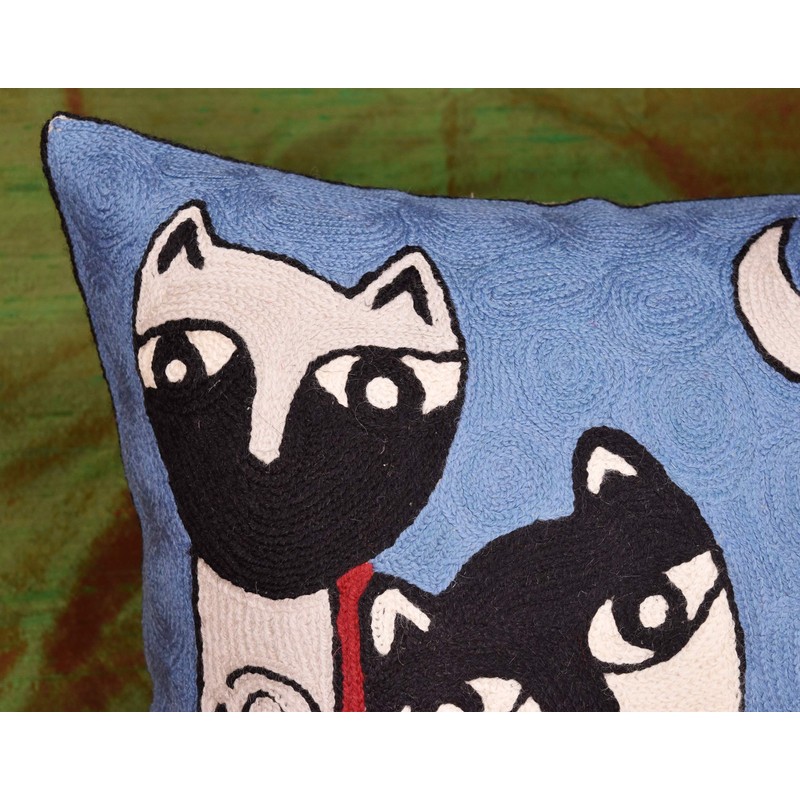 Kashmir Designs Picasso Blue Cat Pillow Cover Quadruplets Whimsical Hand