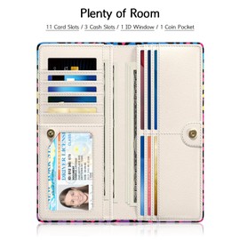 Nipichsha Womens Wallet, RFID Slim Wallets for Women, Thin Ladies Credit Card Holder Purse, Cute Leather Bifold Clutch Billfold with 11 Card Slots & ID Window, Colorful Leopard Print