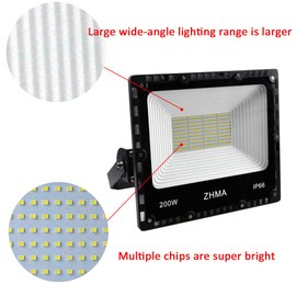 200W LED Flood Light Outdoor, 20000lm Super Bright Work Lights, IP66 Waterproof Security Light with Plug & Switch, 6500K White Spotlight for Garden, Yard, Garage, Basketball Court Lighting