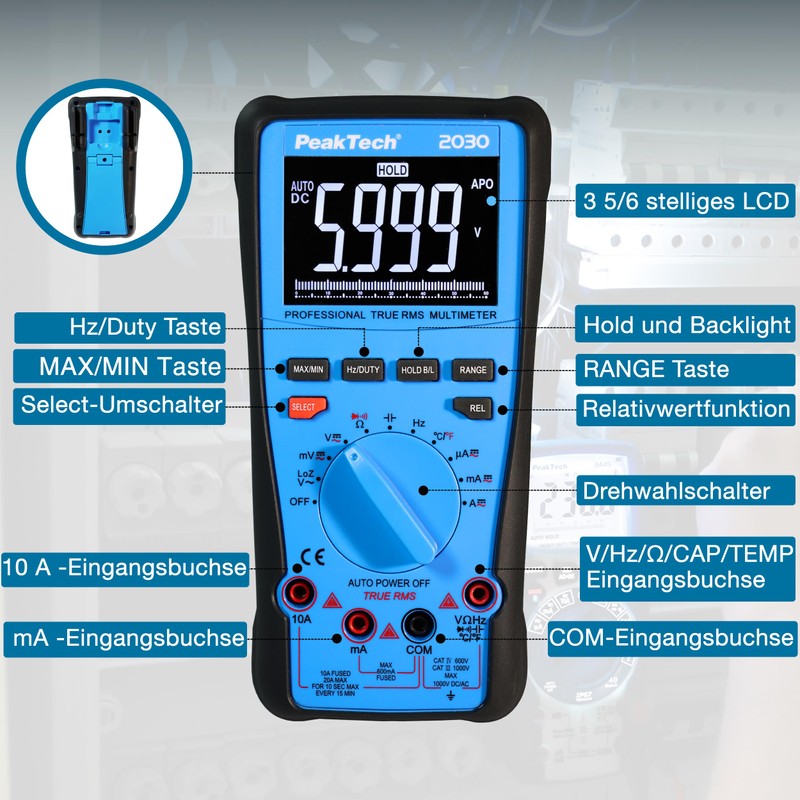 PeakTech 2030 - True RMS 1000V Digital Multimeter 6,000 Counts