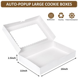 Moretoes Moretoes 30pcs Cookie Boxes, 16x11x2.5 Inches Auto-Popup Bakery Boxes with Window for Pastries, Mother's Day, Pies, Muffins, Chocolate Covered Strawberries
