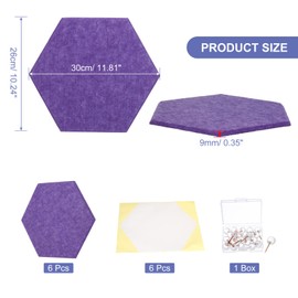 PATIKIL Felt Bulletin Board, 12"x10", 6 Packs Self Adhesive Hexagon Felt Tiles for Sound Proofing Wall Panels for Home Office Recording Studio,Game Room, Purple