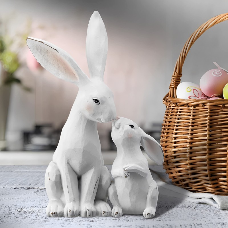 Regency International Resin Bunny Kissing Baby, 10.5 Inches, White, Easter,