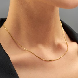 LIFETIME JEWELRY 1mm Box Chain Necklace for Women and Men 24k Real Gold Plated (18 inches, Gold)