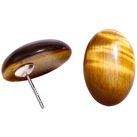 Wizock Yellow Tiger's Eye Stone Earrings Studs Oval Shaped Crystal 925 Sterling Silver Earrings for Women Trendy Energy Jewelry Gifts, Medium, Stone Silver, tiger eye