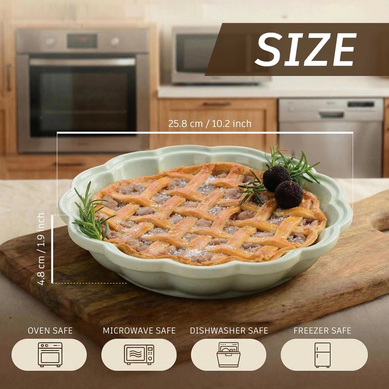 ZEBERBO 10.2 Inch Ceramic Pie Pan, Fluted Deep Pie Dish,