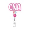 CNA Badge Holder with Pink Crystal Beads, 360° Swivel, Metal